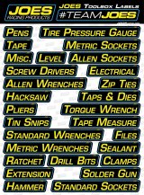 JOES Racing Products Toolbox Labels 17500 Storage Cabinet Drawer Labels, Tools Description Type, Vinyl, Black Label with Yellow Lettering, Set thumbnail 2
