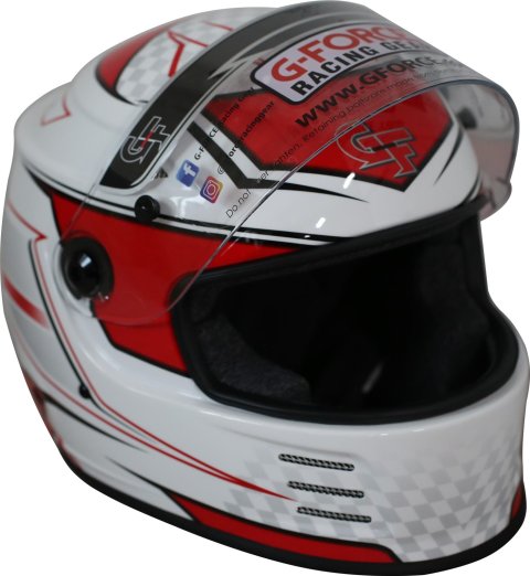 G-FORCE REVO Graphics SA2020 Helmets 13005SMLRD Helmet, Graphics, Full Face, Snell SA2020, White/Red, Clear Polycarbonate Shield, EPS Liner, Vented, Small, Each thumbnail 7
