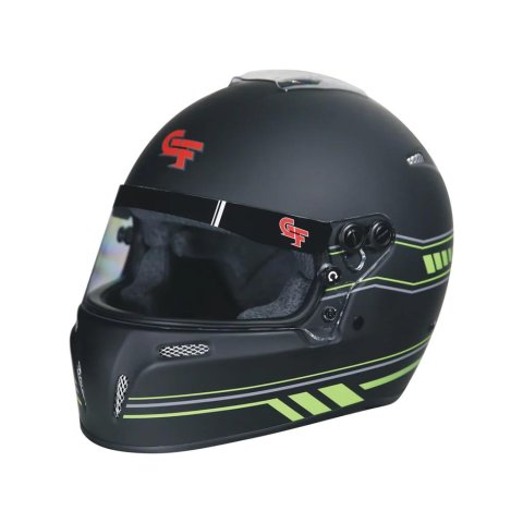 G-FORCE Nighthawk Graphic Helmets 14102LRGM1 Helmet, Nighthawk, Full Face, Snell SA2020, Matte Black/Green, Clear Polycarbonate Shield, EPS Liner, Vented, Large, Each