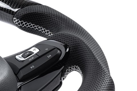 APR Steering Wheels for 2015-2019 GOLF R, 2015-2021 GTI, 2015-2026 JETTA - MS100202 Wheels, Wheel, Carbon Fiber/Leather, Black, Silver Stitching, Paddle Shift, Each thumbnail 2