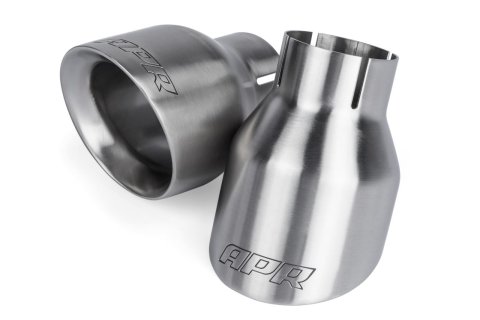 APR Round, Brushed 2.50 Inch Exhaust Tip TPK0002 Tips, Clamp-on, Stainless Steel, Brushed, Slant Cut, in. Inlet, 4.00 in. Outlet, Audi, Porsche, Volkswagen, Pair thumbnail 2