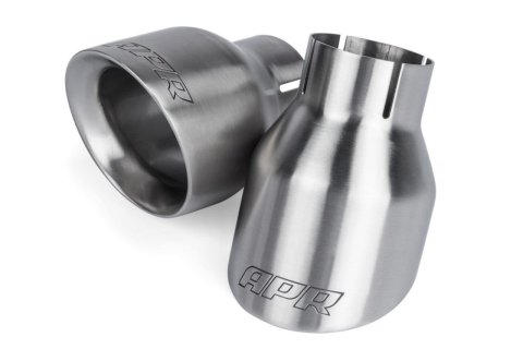 APR Round, Brushed 2.50 Inch Exhaust Tip TPK0002 Tips, Clamp-on, Stainless Steel, Brushed, Slant Cut, in. Inlet, 4.00 in. Outlet, Audi, Porsche, Volkswagen, Pair thumbnail 7