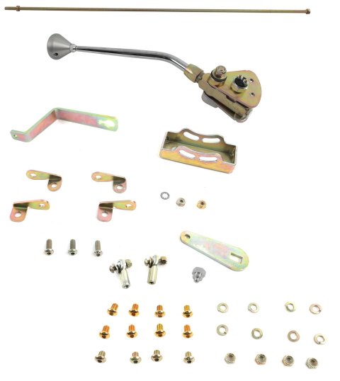 Lokar Floor Mount Automatic Transmission Shifters FM700CM Shifter, Mounted, Detent, 12.000 in. Single Bend Chrome Stick, 3/8-24 in., Brushed Mushroom Knob, 700R4, Each thumbnail 3