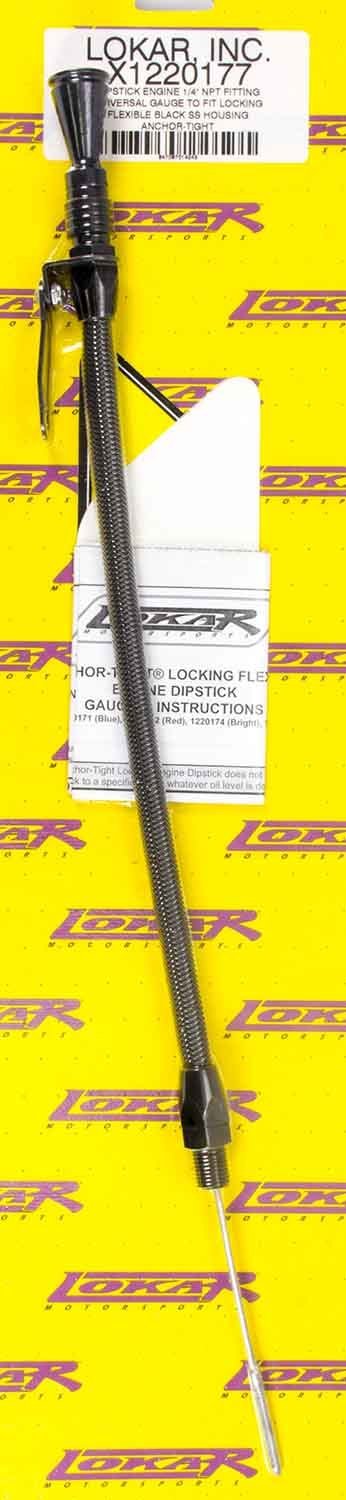 Lokar Midnight Series Anchor-Tight Locking Flexible Engine Dipsticks X1220177 Oil Dipstick, Flexible, Oil Pan Entry, Billet Aluminum, Black Anodized, 12 in. Length, Universal, Each thumbnail 2
