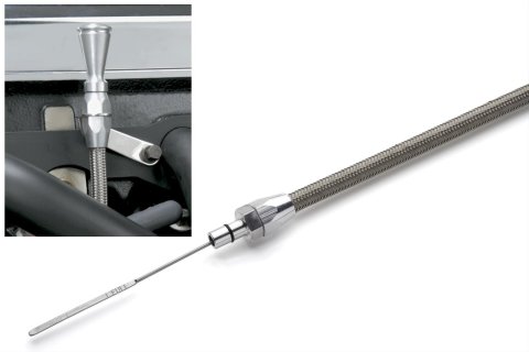 Lokar Flexible and Machined Engine Dipsticks ED-5015 Oil Dipstick, Flexible, Passenger Side Block Entry, Billet Aluminum, Brite Anodized, Mopar, Hemi, 5.7L, 6.1L, Truck, Each thumbnail 1