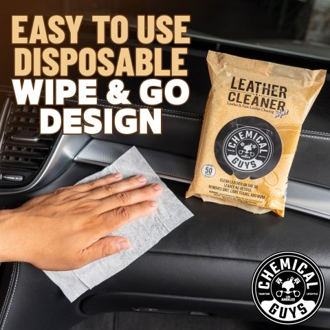 Chemical Guys Leather Cleaner PMWSPI20850 Cleaning Solutions, Cleaning Wipes, Leather, Vinyl, Faux Leather, 50 Wipes, Each thumbnail 1