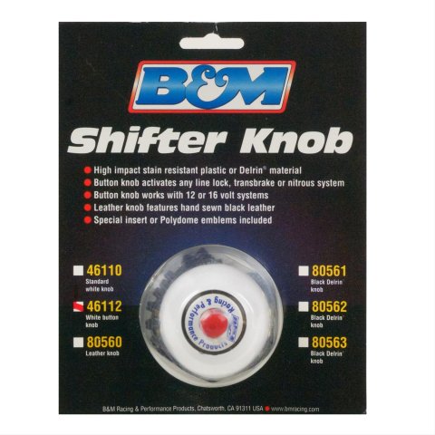 B&M Button Shifter Knobs 46112 Shift Knob, Round, Plastic, White, Logo, Automatic, Manual Transmission, Each thumbnail 6