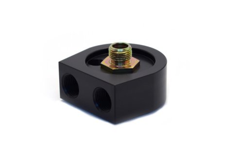 Canton Racing Oil Cooler Sandwich Adapters 22-546 Adapter, Filter, Bolt-On, Aluminum, Black, 13/16-16 in. Filter Thread, 1/2 in. NPT Inlet/Outlet, Each