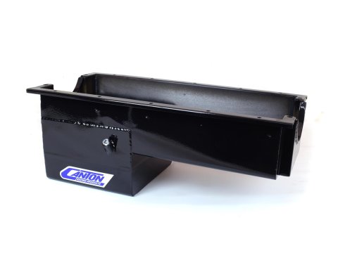Canton Racing Drag Wet Sump Oil Pans 13-090BLK Pan, Engine Swap, Sump, Steel, Black, Rear Sump, 5 Qt. 4.125 in. Stroke, Passenger Side Dipstick, Chevy, Small Block, Each