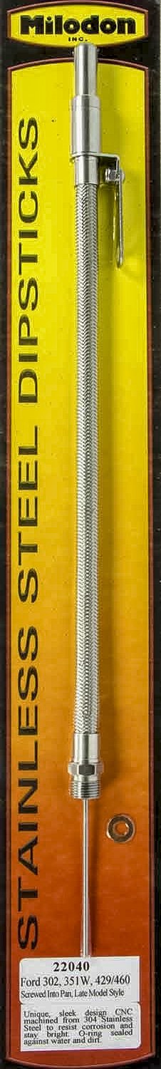 Milodon Stainless Steel Oil Dipsticks 22040 Dipstick with Tube, Engine Oil, Braided Steel, Natural, Ford, V8, Each thumbnail 2