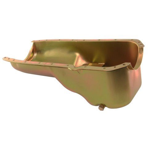 Milodon Stock Replacement Oil Pans 30765 Pan, Steel, Gold Iridite, 5 qt., Oldsmobile, V8, Internal Control Baffles, Each