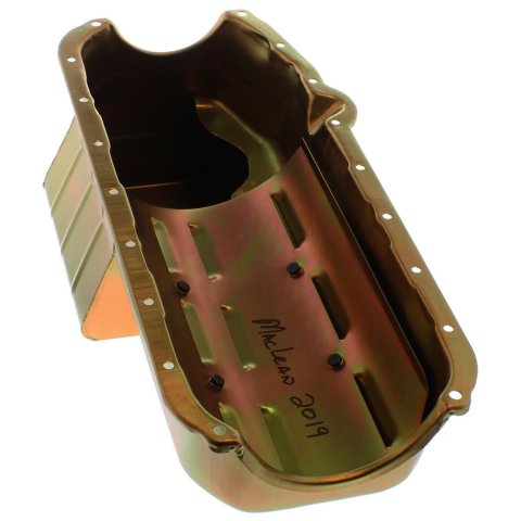Milodon Street and Strip Oil Pans 30908 Pan, Steel, Gold Iridite, 6 qt., Chevy, Small Block, Stroker, With Windage Tray, LH Dipstick, Each