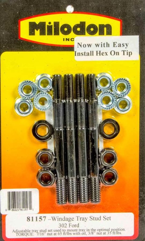 Milodon Windage Tray Stud Kits 81157 Kit, Steel, Black Oxide, Ford, 302, Set thumbnail 2
