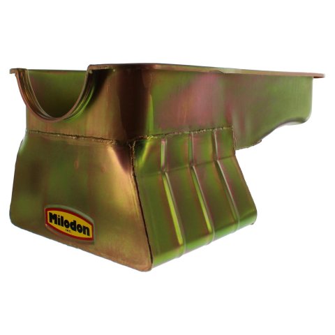 Milodon Street and Strip Oil Pans 30929 Pan, Steel, Gold Iridite, 8 qt., Ford, 429/460, Fits Pre-1973 Front Sump Chassis, Each thumbnail 2