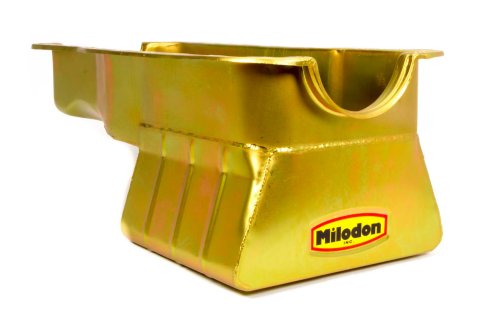 Milodon Street and Strip Oil Pans 30926 Pan, Steel, Gold Iridite, 8 qt., Ford, 351W, Fits Pre-1973 Front Sump Chassis, Each thumbnail 3