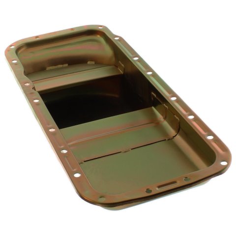 Milodon Stock Replacement Oil Pans for 1970-1971 CHALLENGER, 1967-1971 CHARGER, 1966-1970 CORONET - 30761 Pan, Steel, Gold Iridite, 6 qt., Mopar, B/RB Engines, A, B and E Bodies, Int Control Baffles, Each thumbnail 1
