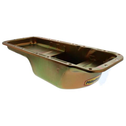 Milodon Stock Replacement Oil Pans for 1970-1971 CHALLENGER, 1967-1971 CHARGER, 1966-1970 CORONET - 30761 Pan, Steel, Gold Iridite, 6 qt., Mopar, B/RB Engines, A, B and E Bodies, Int Control Baffles, Each thumbnail 2