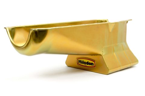 Milodon Street and Strip Oil Pans 30900 Pan, Strip, Low Profile, Steel, Gold Iridite, 7 qt., LH Dipstick, Chevy, Small Block, Each thumbnail 4