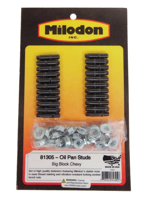 Milodon Oil Pan Stud Kits 81305 Studs, Black Oxide/Cadmium Plated, Hex Nut, Chevy, Big Block, Kit thumbnail 1