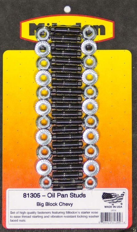 Milodon Oil Pan Stud Kits 81305 Studs, Black Oxide/Cadmium Plated, Hex Nut, Chevy, Big Block, Kit thumbnail 2