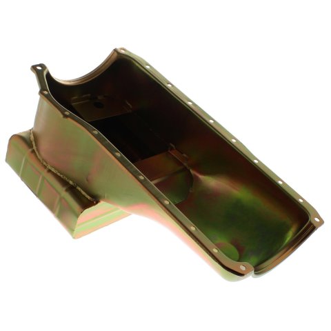 Milodon Street and Strip Oil Pans 30927 Pan, Steel, Gold Iridite, 8 qt., Ford, 351C, Fits Pre-1973 Front Sump Chassis, Each thumbnail 1