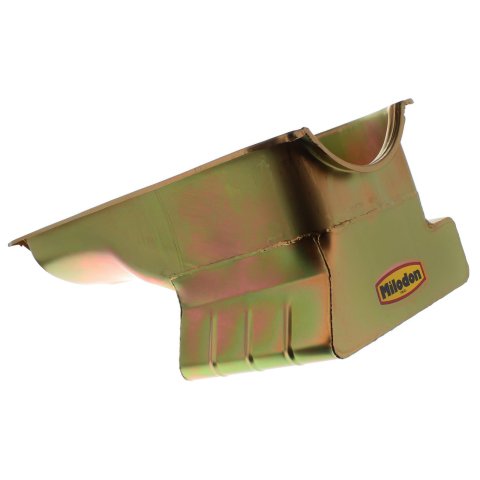 Milodon Street and Strip Oil Pans 30927 Pan, Steel, Gold Iridite, 8 qt., Ford, 351C, Fits Pre-1973 Front Sump Chassis, Each thumbnail 2