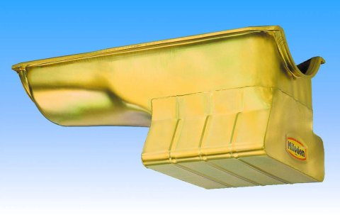 Milodon Street and Strip Oil Pans 30927 Pan, Steel, Gold Iridite, 8 qt., Ford, 351C, Fits Pre-1973 Front Sump Chassis, Each thumbnail 3