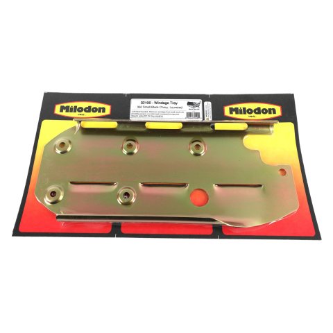 Milodon Windage Trays 32100 Tray, Steel, Gold Iridite, Louvered, Rear Sump, Chevy, Small Block, Each thumbnail 1