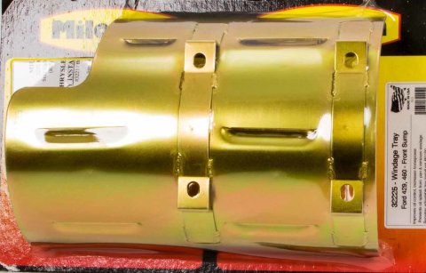 Milodon Windage Trays 32225 Tray, Steel, Gold Iridite, Louvered, Front Sump, Ford, Big Block 385 Series, Each thumbnail 2