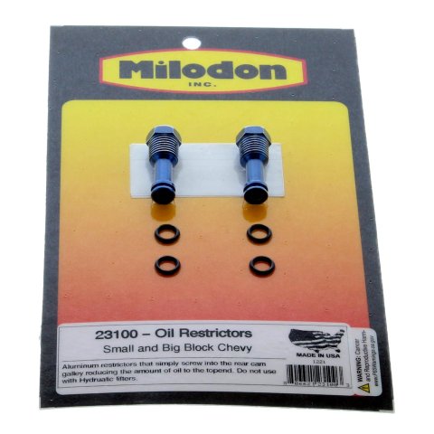 Milodon Oil Flow Restrictor Plugs 23100 Restrictors, .0625 in. Orifice Diameter, Aluminum, Chevy, Big Block/Small Block, Pair thumbnail 1