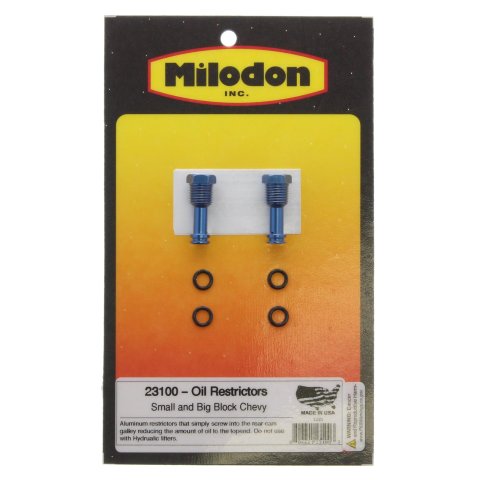 Milodon Oil Flow Restrictor Plugs 23100 Restrictors, .0625 in. Orifice Diameter, Aluminum, Chevy, Big Block/Small Block, Pair thumbnail 2