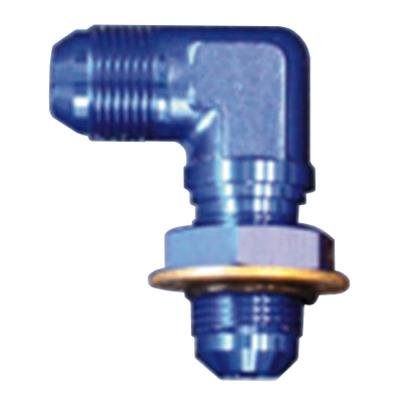 Milodon Bulkhead Fittings 21468 Fitting, 90 degree, Aluminum, Blue Anodized, -12 AN Male Threads, Nut, Washer, for Oil Pan, Each thumbnail 3
