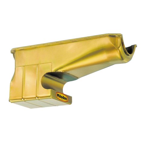 Milodon Street and Strip Oil Pans for 1962-1967 CHEVY II - 31060 Pan, Steel, Gold Iridite, 6 qt., Chevy, Small Block, LH Dipstick, Each thumbnail 1