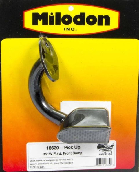 Milodon Oil Pump Pickups 18630 Pickup, Bolt-In, Aftermarket Stock Capacity Style Pan, 7.750 in. Pan Depth, Ford, Small Block, 351W, Each