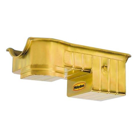 Milodon Street and Strip Oil Pans for 1981-1993 MUSTANG - 31127 Pan, Steel, Gold Iridite, 7 qt., Ford, Small Block, 351C, Each