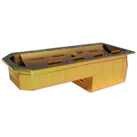 Milodon Drag Race Oil Pans 31005 Pan, Race, Rear Sump, 6 qt., Steel, Gold Iridited, 7.00 in. Depth, Chrysler, 5.7L Hemi, 6.1L Hemi thumbnail 1
