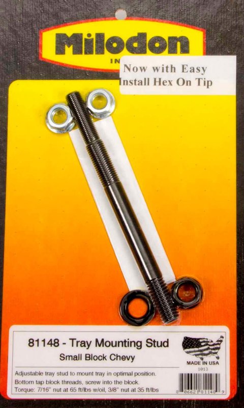 Milodon Windage Tray Stud Kits 81148 Stud, Steel, Black Oxide, Chevy, Small Block, Each thumbnail 1