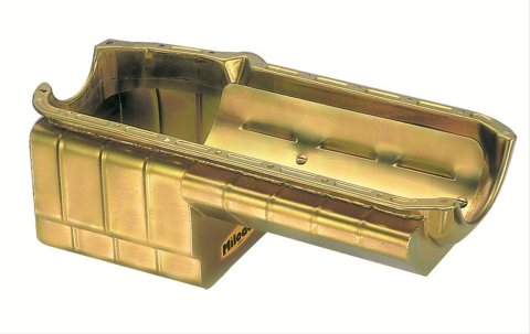 Milodon Drag Race Oil Pans for 1967-1981 CAMARO, 1964-1972 CHEVELLE, 1977-1981 FIREBIRD - 31169 Pan, Steel, Gold Iridite, 5 qt., Chevy, Small Block, Dart SHP Block, ProCompetition Full Kickout, Each
