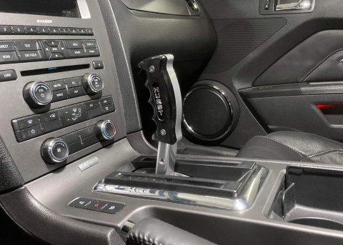 Hurst Classic Shift Knobs 5380443 Knobs, Knobs, Pistol Grip Shape, Aluminum, Black, Gray/Silver Accent, Satin, Anodized, Logo, Bolt-on, Ford, Each thumbnail 1