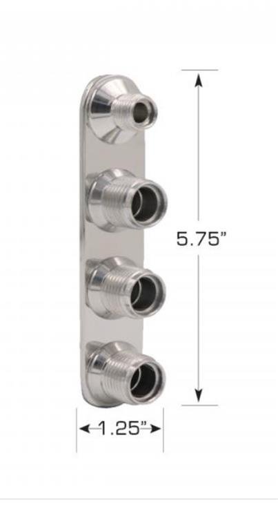 Vintage Air Streamline Bulkhead Plates 386600-MBA Firewall Bulkhead, Streamline, 4-Port, Inline, #6, #10, Aluminum, Polished, Each thumbnail 1
