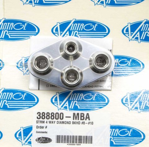 Vintage Air Streamline Bulkhead Plates 388800-MBA Firewall Bulkhead, Streamline, 4-Port, Diamond, #8, #10, Aluminum, Polished, Each thumbnail 2