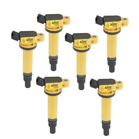 ACCEL Super Coils 140495-6 Ignition Coil, Super, Coil Pack Style, Socket, Epoxy, Round, Yellow, Toyota, Set of 6 thumbnail 1