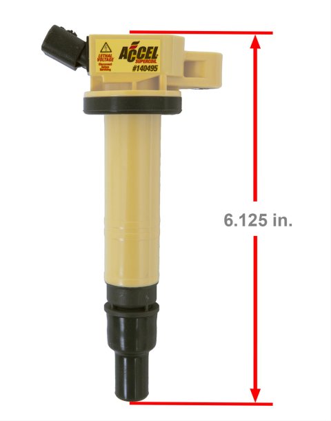 ACCEL Super Coils 140495-6 Ignition Coil, Super, Coil Pack Style, Socket, Epoxy, Round, Yellow, Toyota, Set of 6 thumbnail 3