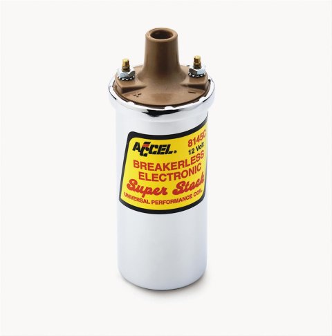 ACCEL SuperStock Ignition Coils 8145C Coil, SuperStock, Canister, Round, Oil-Filled, Chrome, 45,000 V, Each thumbnail 1