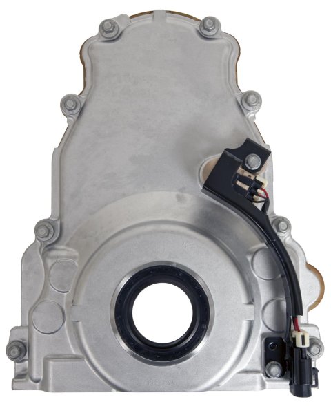 Chevrolet Performance Timing Covers 12633906 Cover, One-piece, with Hardware, Gaskets, Sensor, 1X or 4X, and Harness, Wet Sump, Non-VVT, Aluminum, Natural, Chevy, LS, Kit thumbnail 2