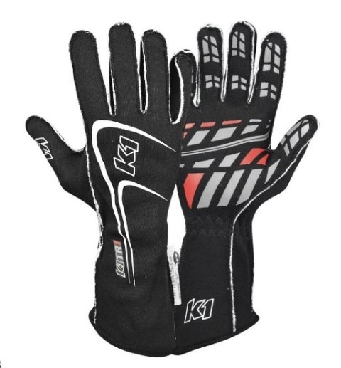 K1 RaceGear Track 1 Gloves 23-TR1-N-M Driving Gloves, Gloves, Two Layers, Nomex®, Black/White, SFI 3.3/5, Medium, Pair thumbnail 3