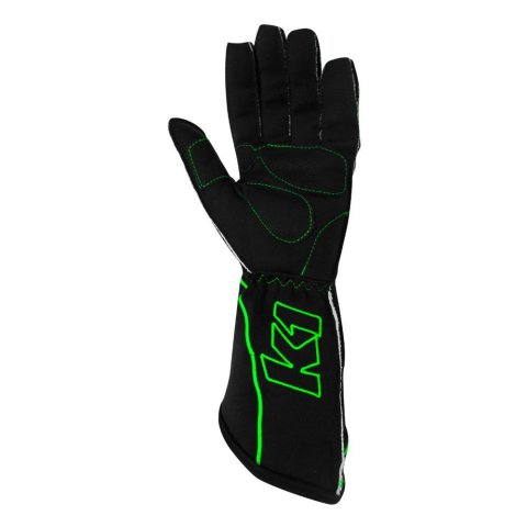 K1 RaceGear RS1 Karting Gloves 13-RS1-V-S Driving Gloves, Gloves, One Layer, Polyester/Leather, Black/Green, Small, Pair thumbnail 2