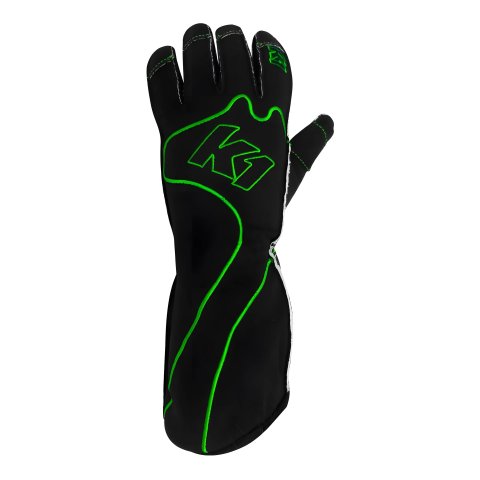 K1 RaceGear RS1 Karting Gloves 13-RS1-V-S Driving Gloves, Gloves, One Layer, Polyester/Leather, Black/Green, Small, Pair thumbnail 3