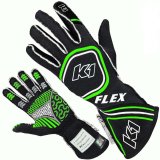 K1 RaceGear FLEX Gloves 23-FLX-NFV-M Driving Gloves, Gloves, Two Layers, Nomex®, Black/Green Fluorescent, SFI 3.3/5, FIA 8856-2000, Medium, Pair thumbnail 1