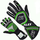 K1 RaceGear FLEX Gloves 23-FLX-NFV-M Driving Gloves, Gloves, Two Layers, Nomex®, Black/Green Fluorescent, SFI 3.3/5, FIA 8856-2000, Medium, Pair thumbnail 2